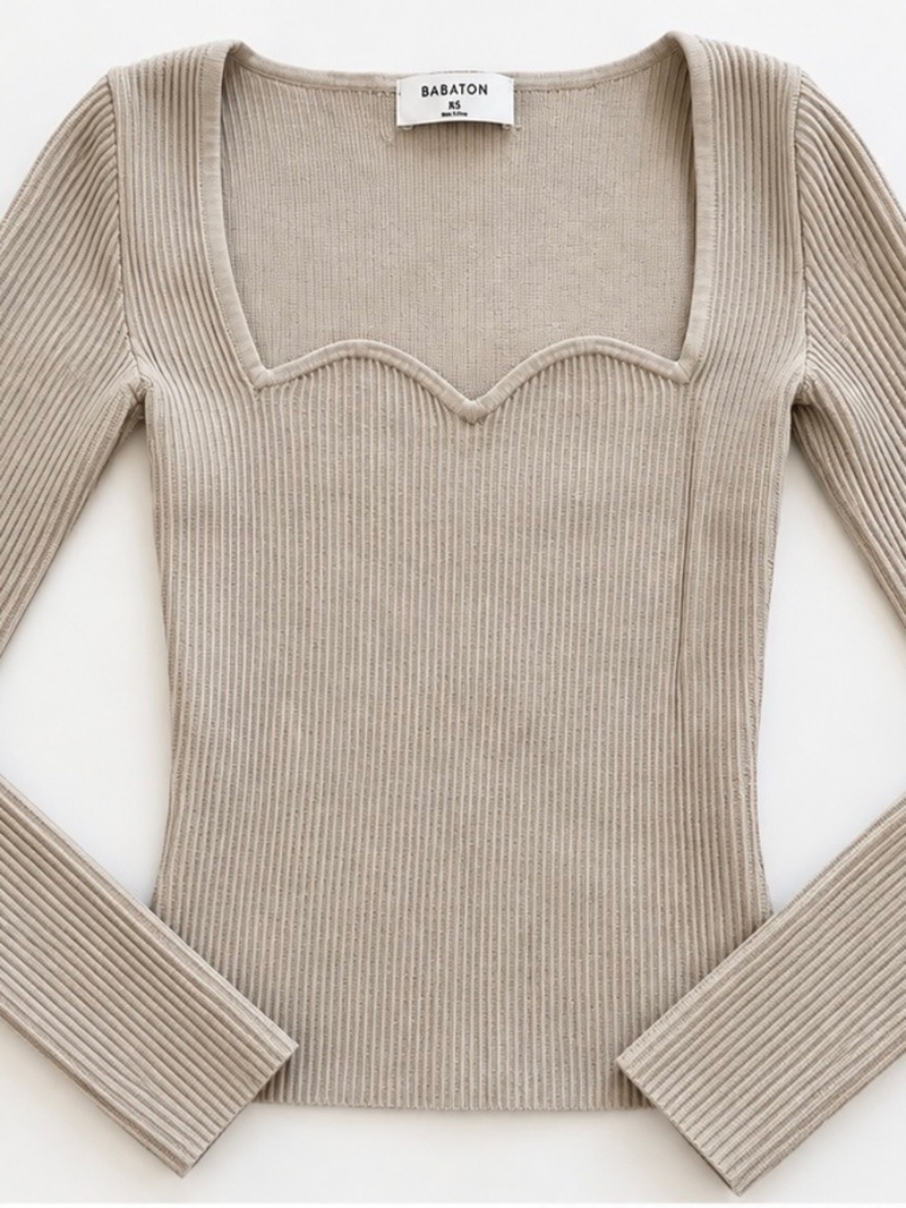 Aritzia Babaton Sculpt Knit Sweetheart Longsleeve Top 2XS Matte Pearl